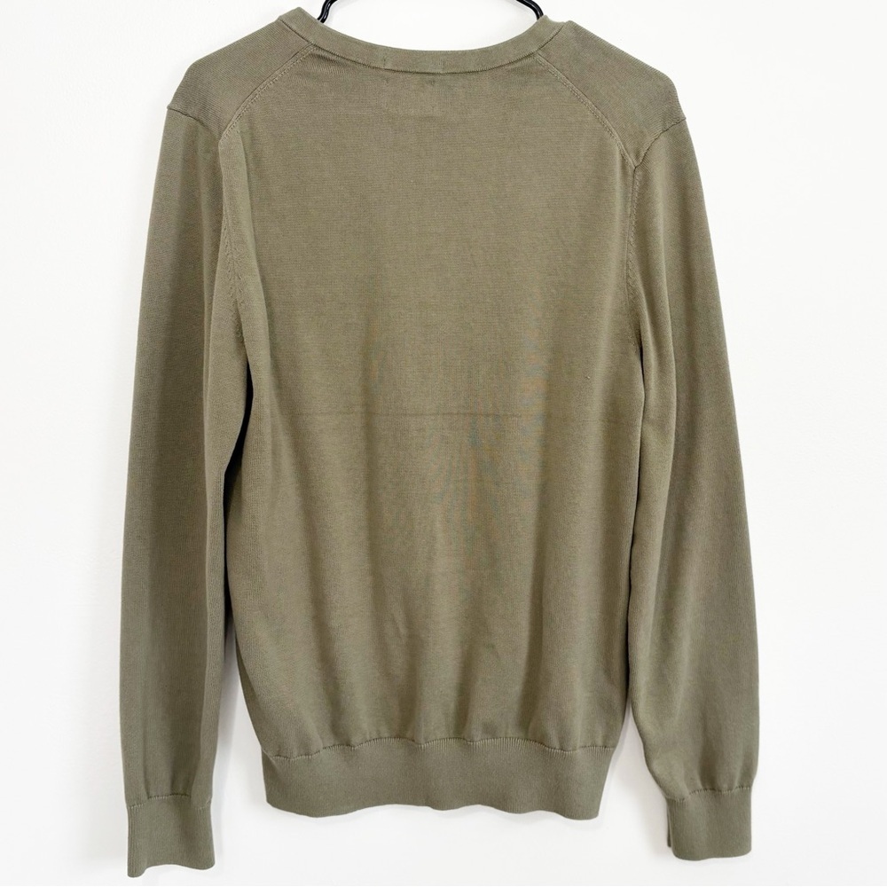 LANDS END 100% Cotton V Neck Sweater Olive Green Mens Medium Tall - Picture 2 of 8